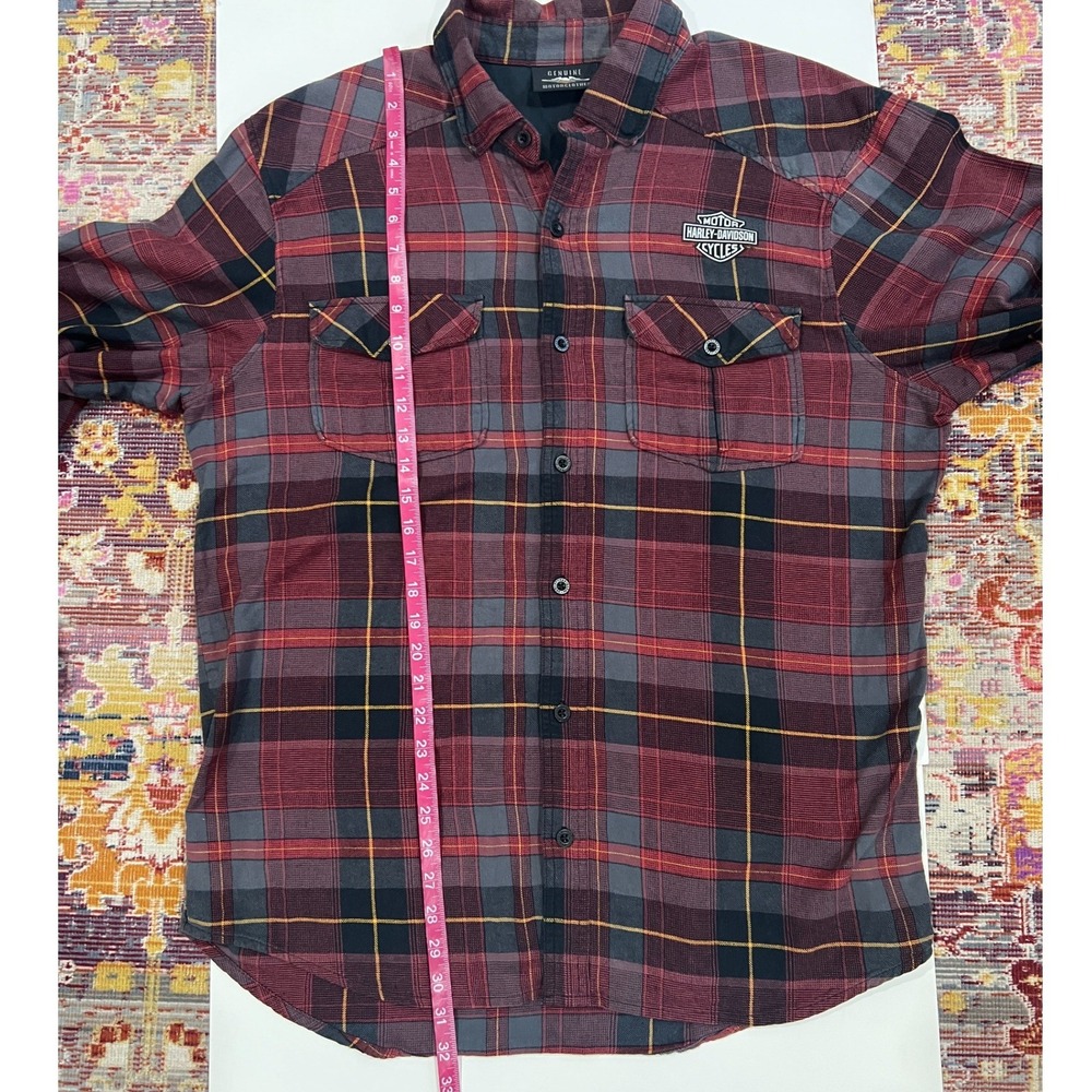 Harley-Davidson Mens XL Red Plaid Flannel Long Sleeve Western Button Up Shirt - Picture 9 of 10